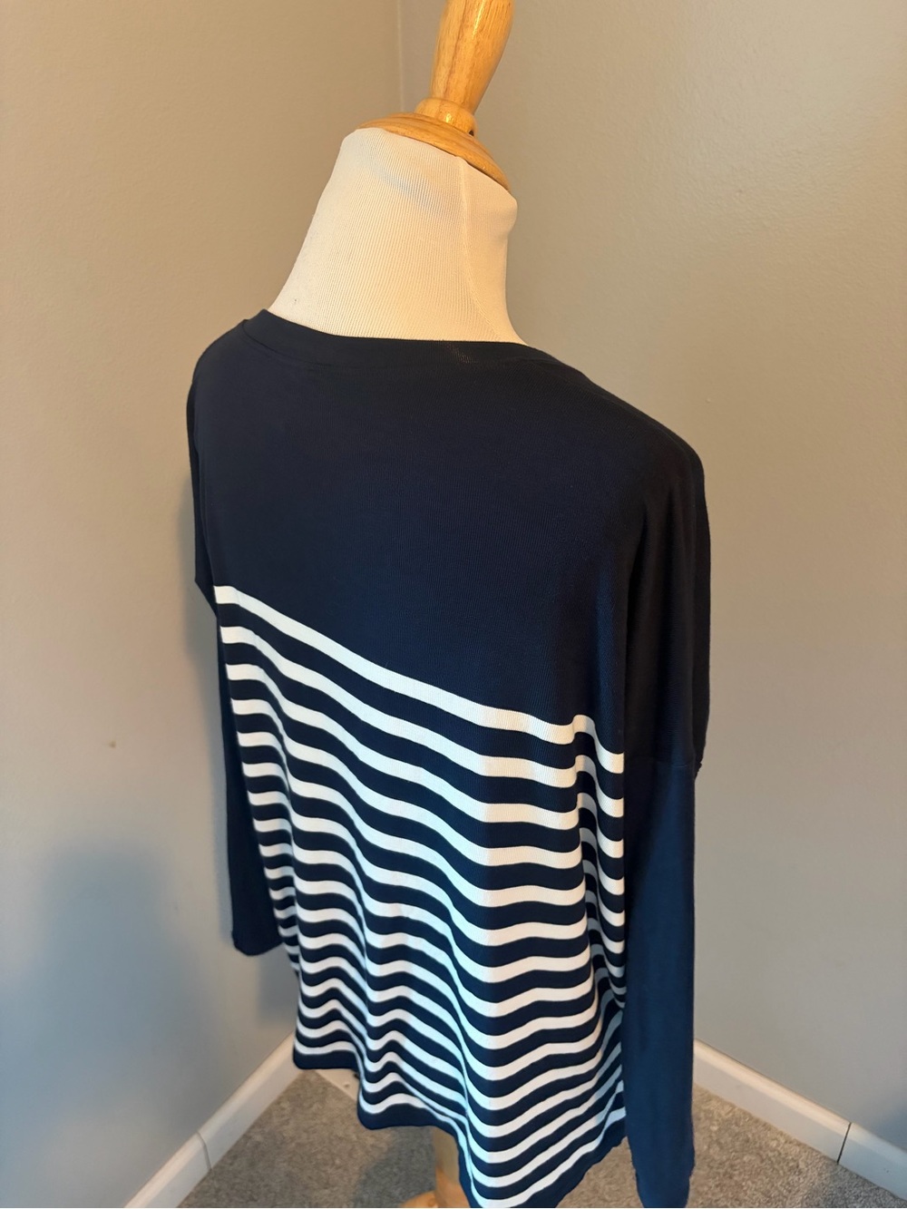 CAbi Navy and White Striped Long Sleeve Lighthouse Tee #5742